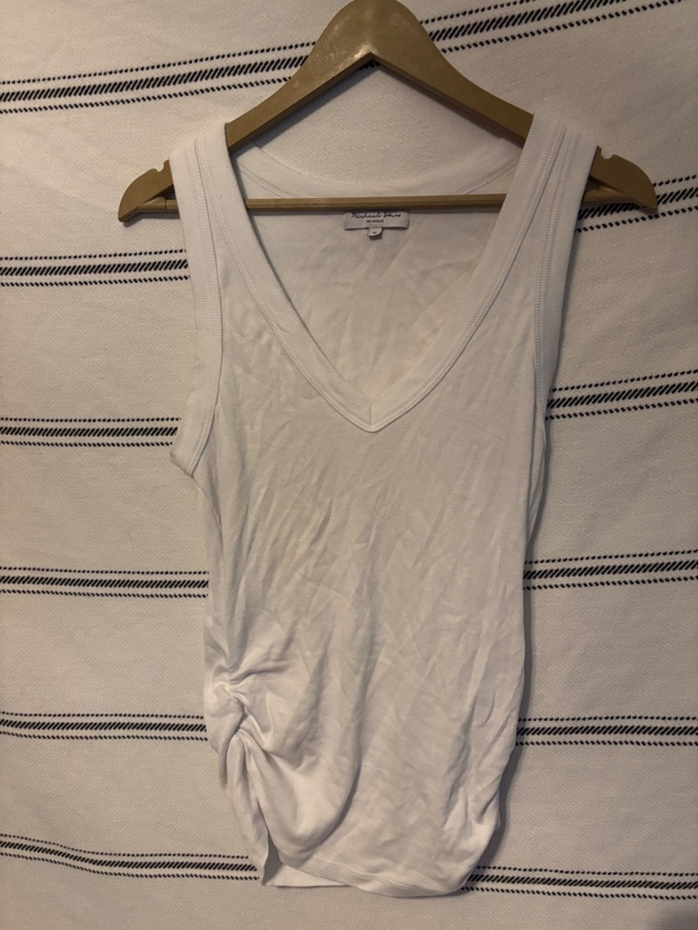 Michael Stars White V-Neck Side-Ruched Tank